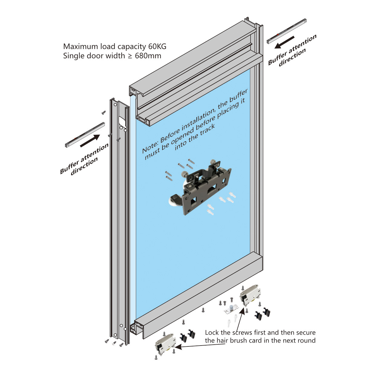 Invisible track door(Aluminum frame dedicated) Maximum load: 60 KG - Image 3